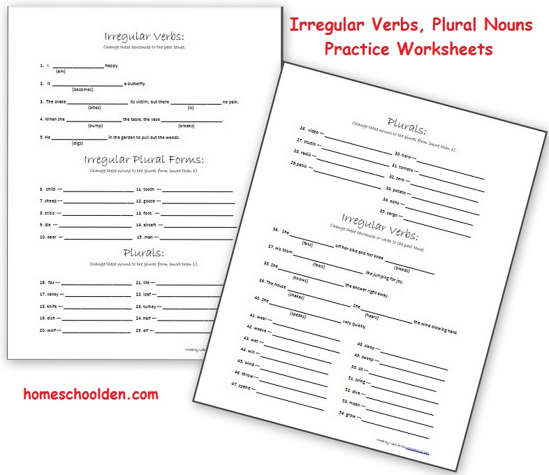 Irregular Verb Practice And Plural Nouns Free Grammar Worksheets Homeschool Den
