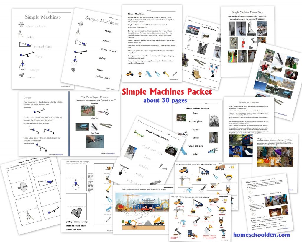 Simple Machines Packet (About 25 pages) - Homeschool Den Pertaining To Simple Machines Worksheet Middle School