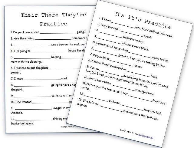 Their, They're, There - Its, It's Free Practice Sheets - Homeschool Den