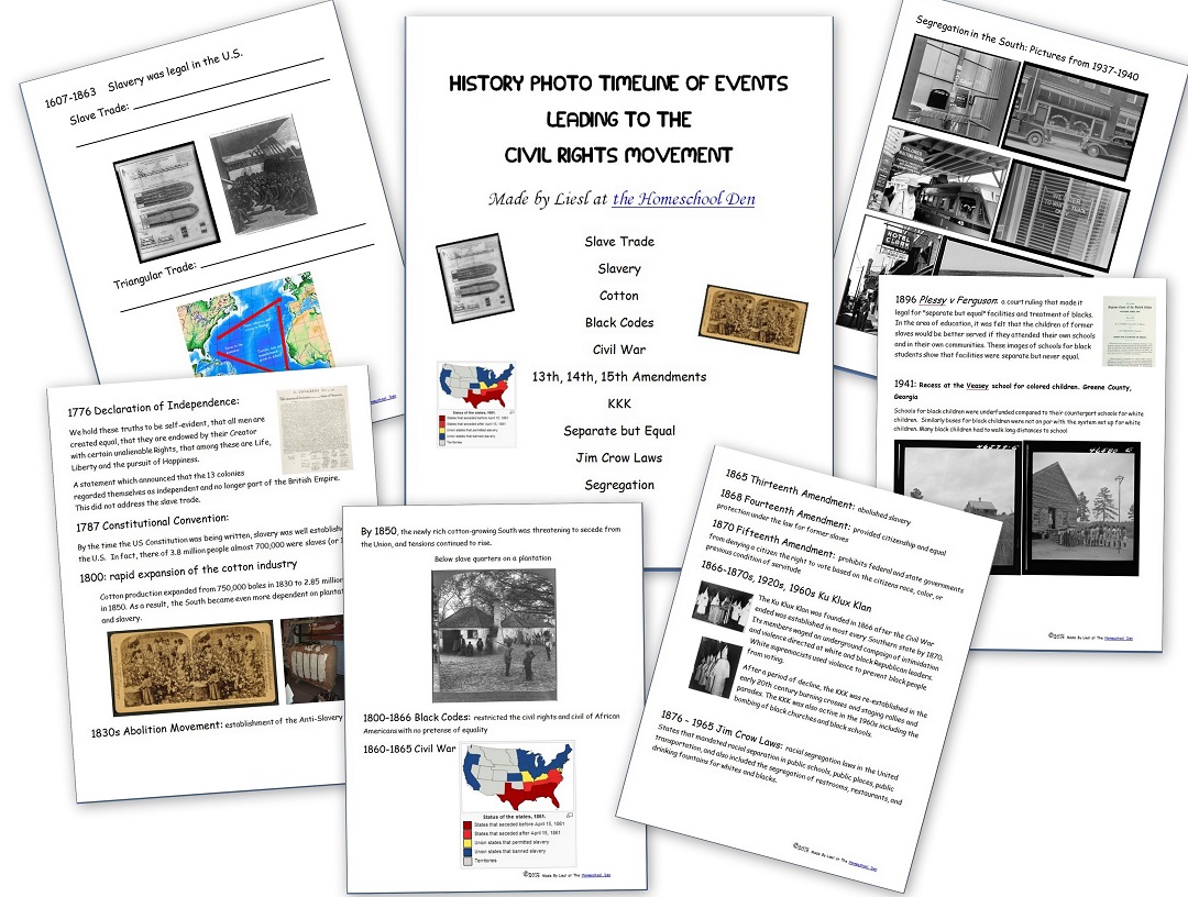 Free Civil Rights Packet: Timeline of Events Leading to the Civil For Civil War Timeline Worksheet