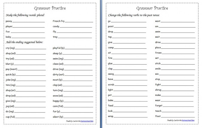 Grammar Practice Sheets: Plurals, Endings, Past Tense Verbs