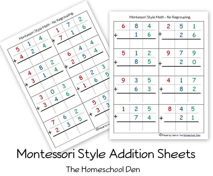 Free Montessori Style Addition Sheets (And Place Value Activities) Homeschool Den