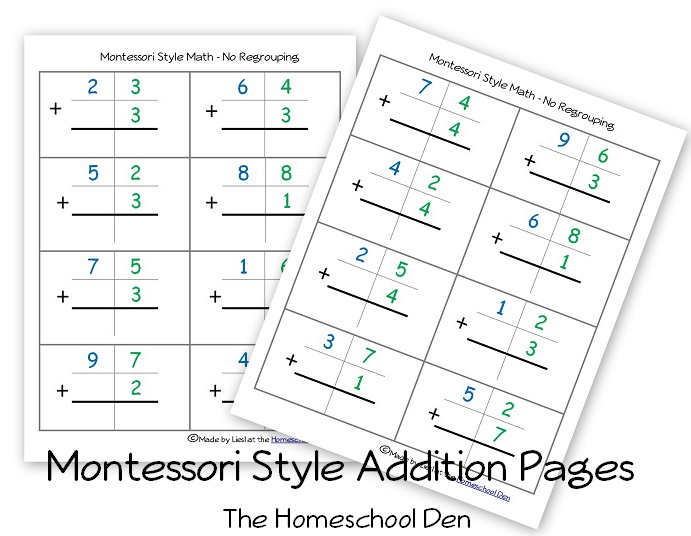 Free Montessori Style Addition Sheets And Place Value Activities Homeschool Den
