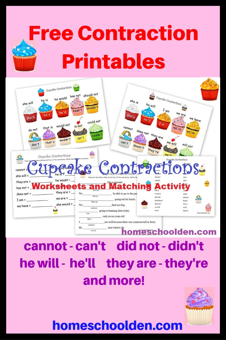 contraction-worksheets-and-activity-cupcake-theme-homeschool-den