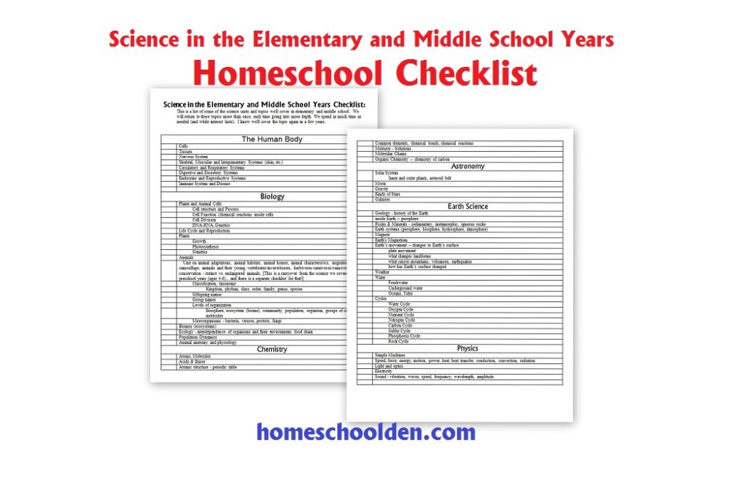 Science Homeschool Checklist