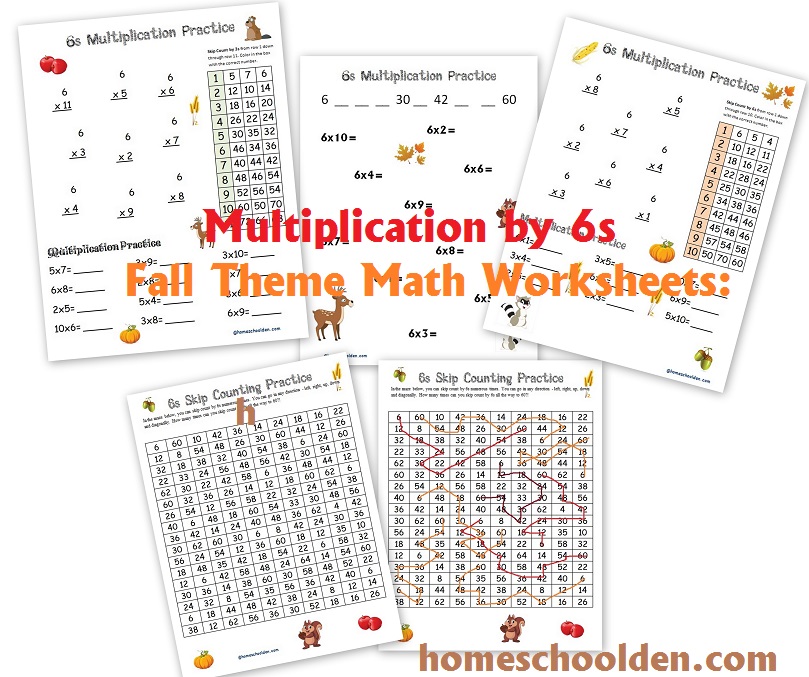 Free Multiplication by 6s Math Worksheets and Skip Counting Mazes: Fall