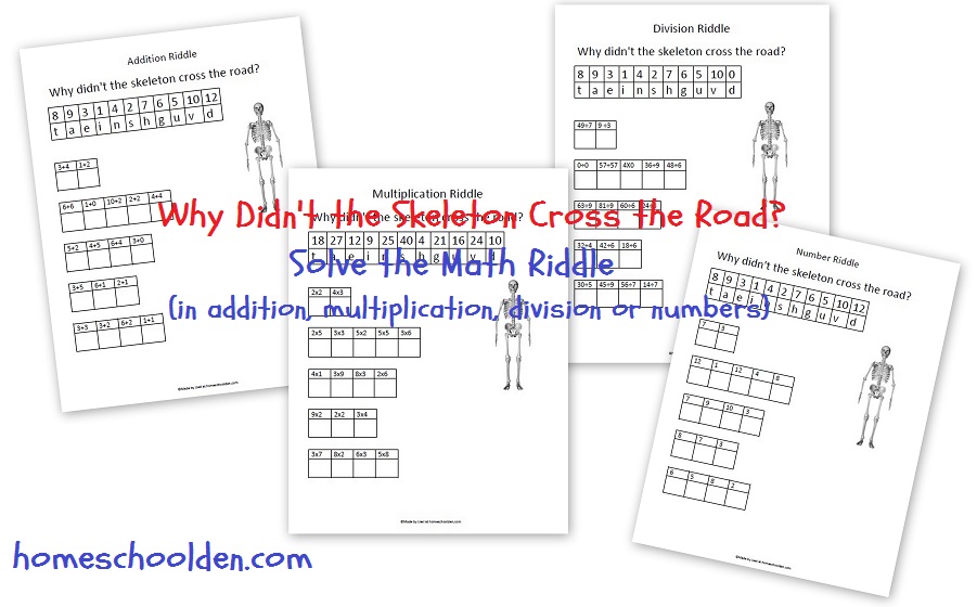 Skeleton Math Riddle Free Math Worksheet For Addition Multiplication Division Or Numbers