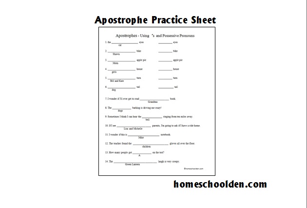Free Apostrophe Worksheet Homeschool Den