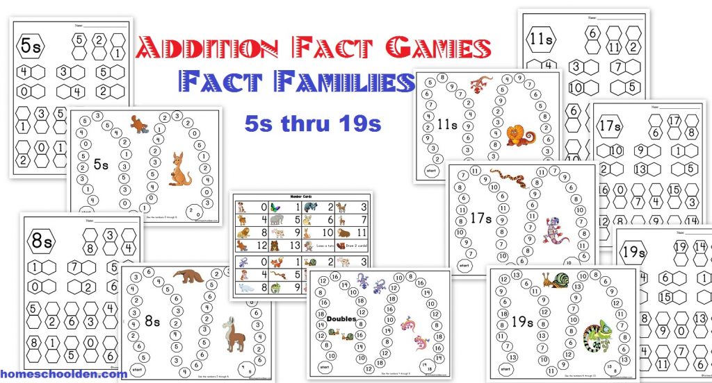 Addition Fact Activities Fact Families Worksheets And Game Boards Homeschool Den