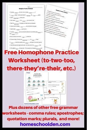 Free Homophone Practice Worksheet to-two-too, there-they’re-their, etc