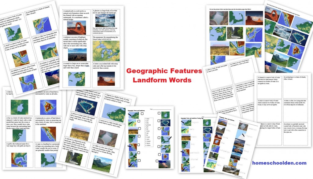 Geographic Features Landform Words Worksheets Activity Pages