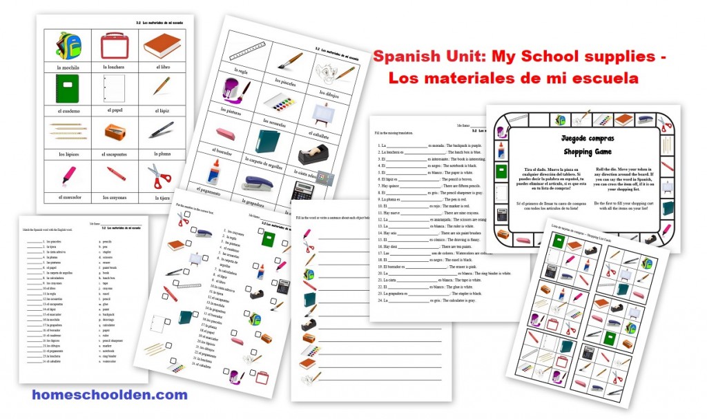  spansk Enhet - Min Skole forsyninger-Los materiales de mi escuela