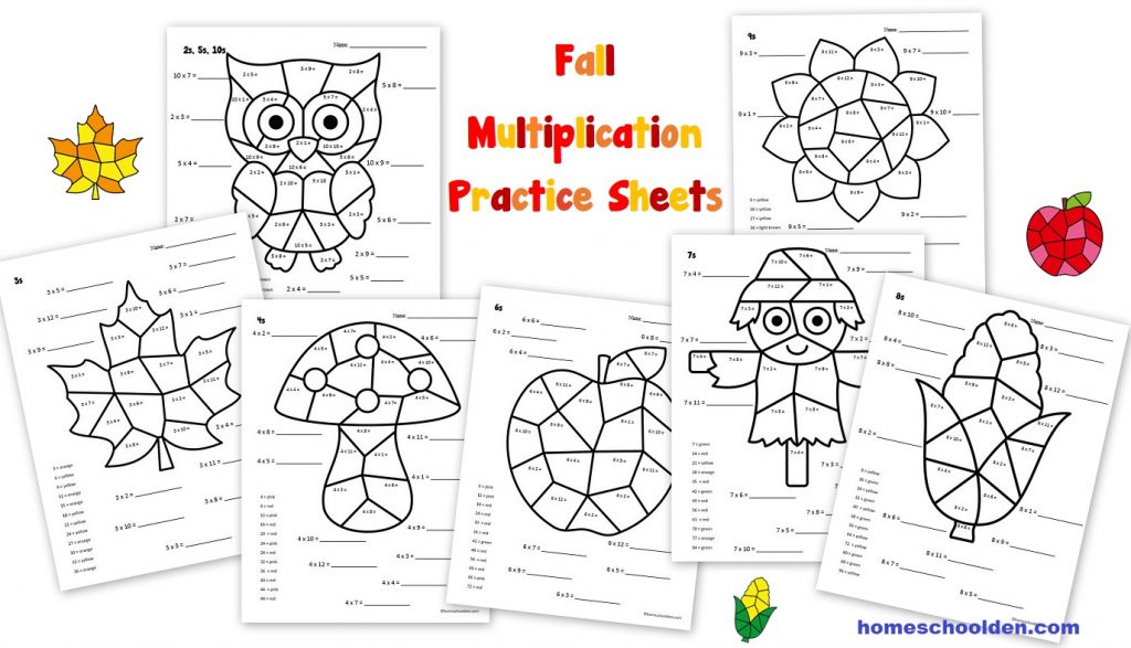 Fall Math Worksheets Multiplication Solve And Color 2s Through 9s Homeschool Den