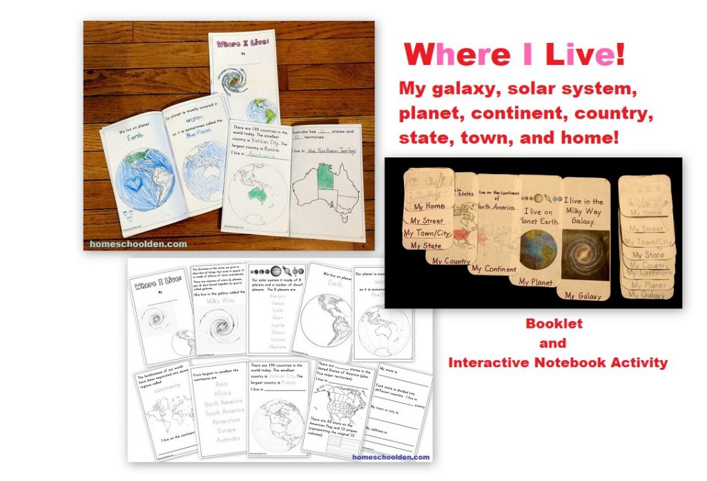 Where I Live Activities - galaxy, solar system, planet, continent, country, state, town, home