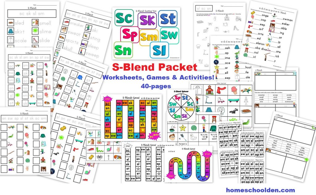 S-Blend Worksheets Games and Activities Packet