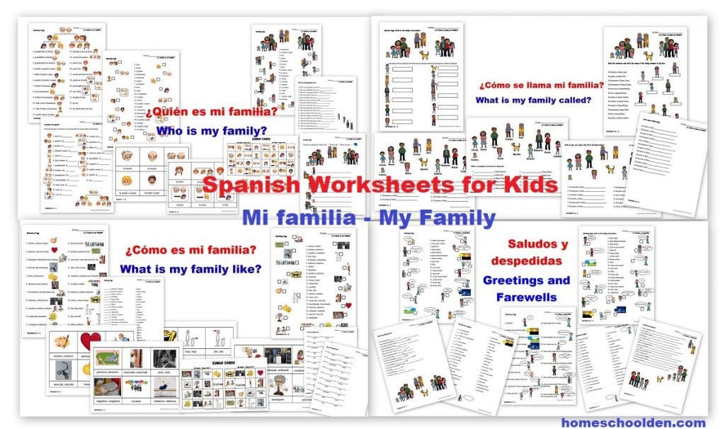 spanska kalkylblad för barn Mi familia - min familj - SpanishSet1