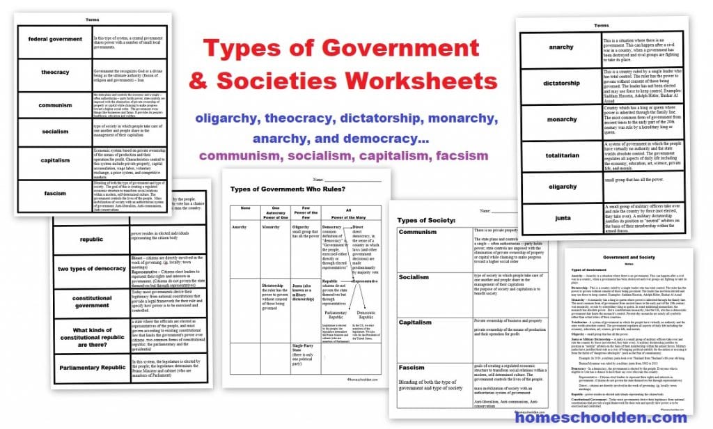 World Leaders Types Of Government Worksheets Homeschool Den