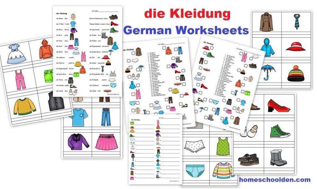 die Kleidung - German Vocabulary Worksheets for Clothing