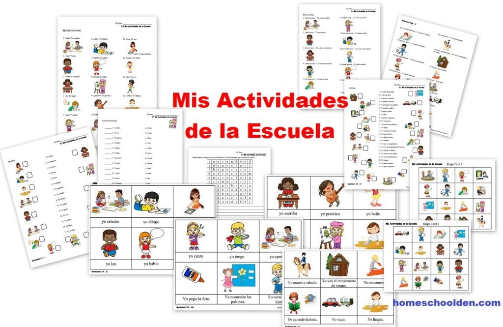 Mis Actividades de la Escuela-学校の活動-子供のためのスペイン語ワークシート