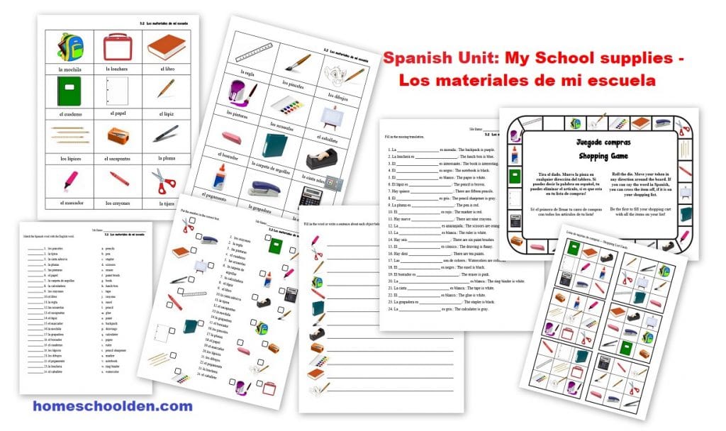spansk enhed - mine skoleartikler - los materiales de mi escuela
