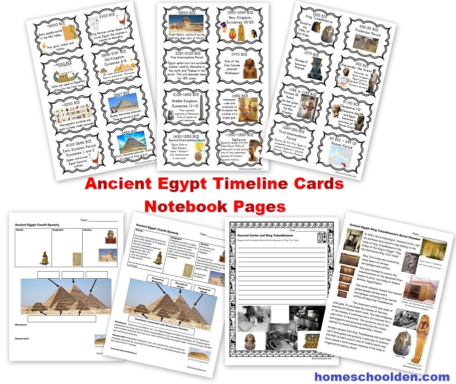 Ancient Egypt Timeline Cards and history notebook pages
