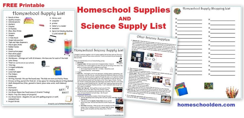 Homeschool Supplies and Science Supply List FREE Printable