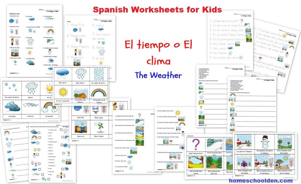 Spanish Worksheets for Kids El tiempo o El clima Spanish - The Weather