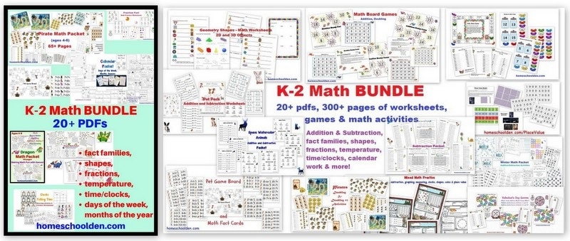 K-2 Math BUNDLE Addition Subtraction shapes clocks calendar and more