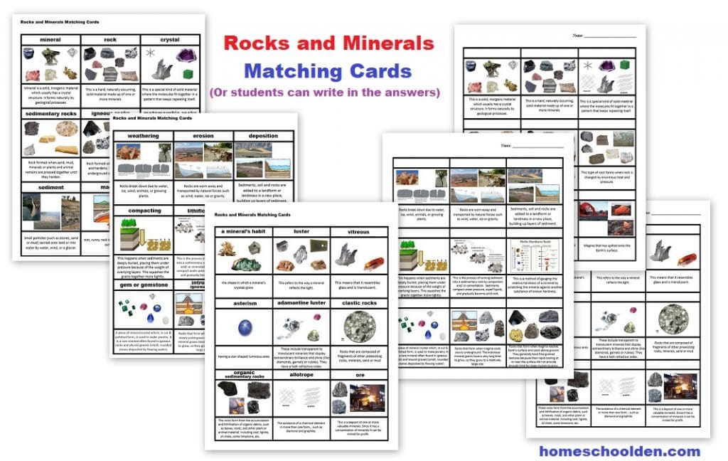 Rocks and Minerals Matching Cards