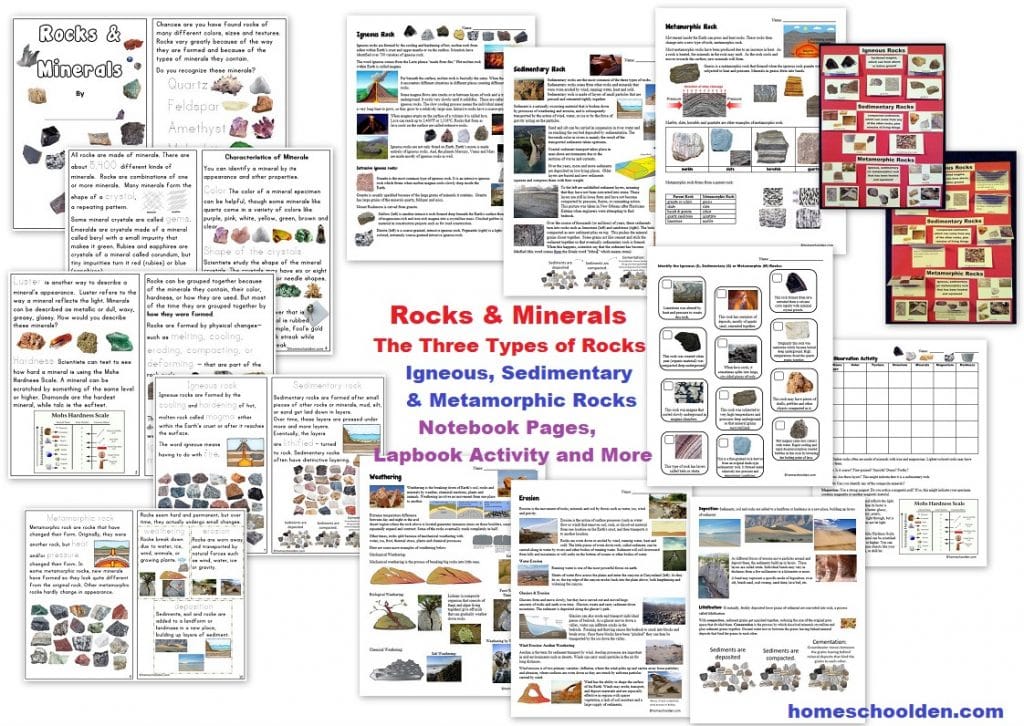 Rocks and Minerals Unit - Worksheets and Notebook Pages on Igneous Sedimentary and Metamorphic Rocks