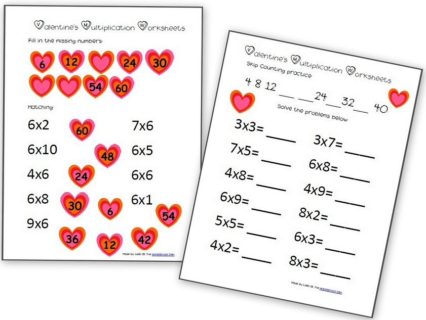 Valentine's Multiplication Worksheets