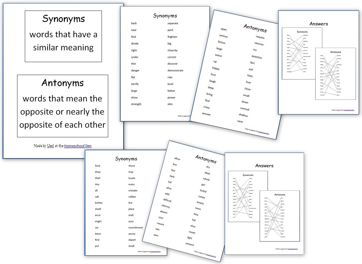 Grammar Worksheets: Synonyms and Antonyms - Homeschool Den