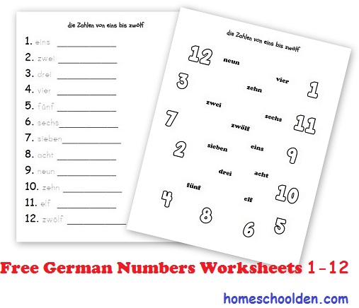Free German Numbers Worksheet for Kids 1-to-12 Zahlen