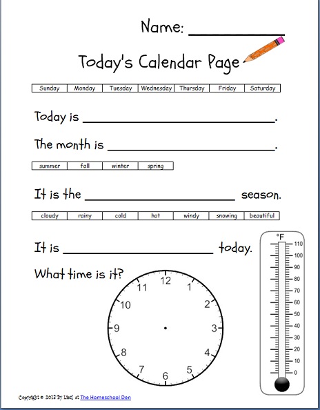 Free Daily Calendar Page