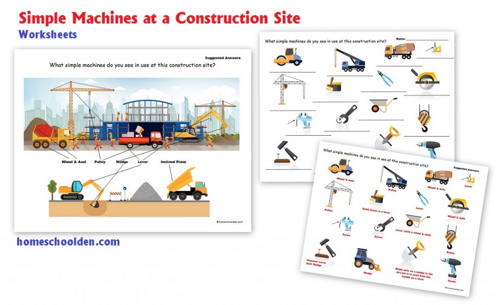 simple machines at a construction site worksheets