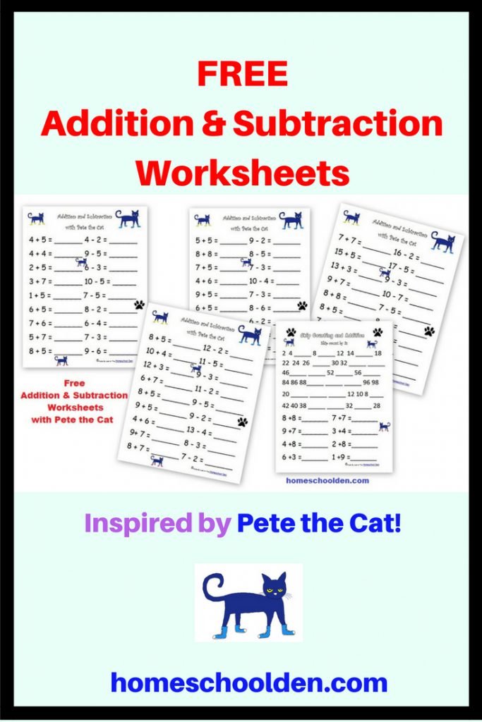 Free Pete the Cat addition subtraction worksheets