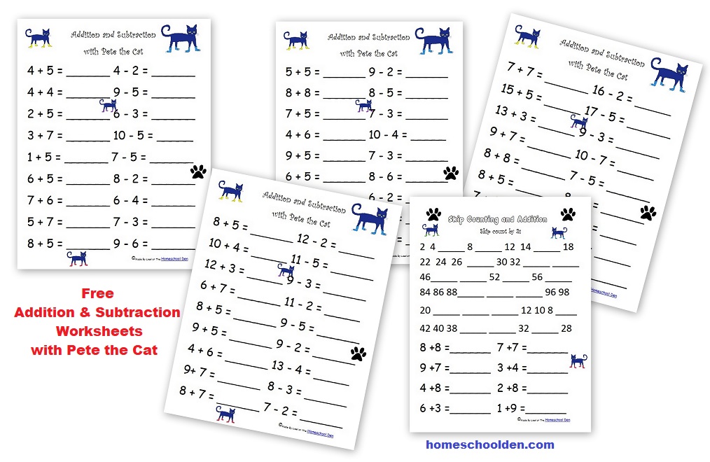 Addition And Subtraction With Pete The Cat Free Worksheets Homeschool Den