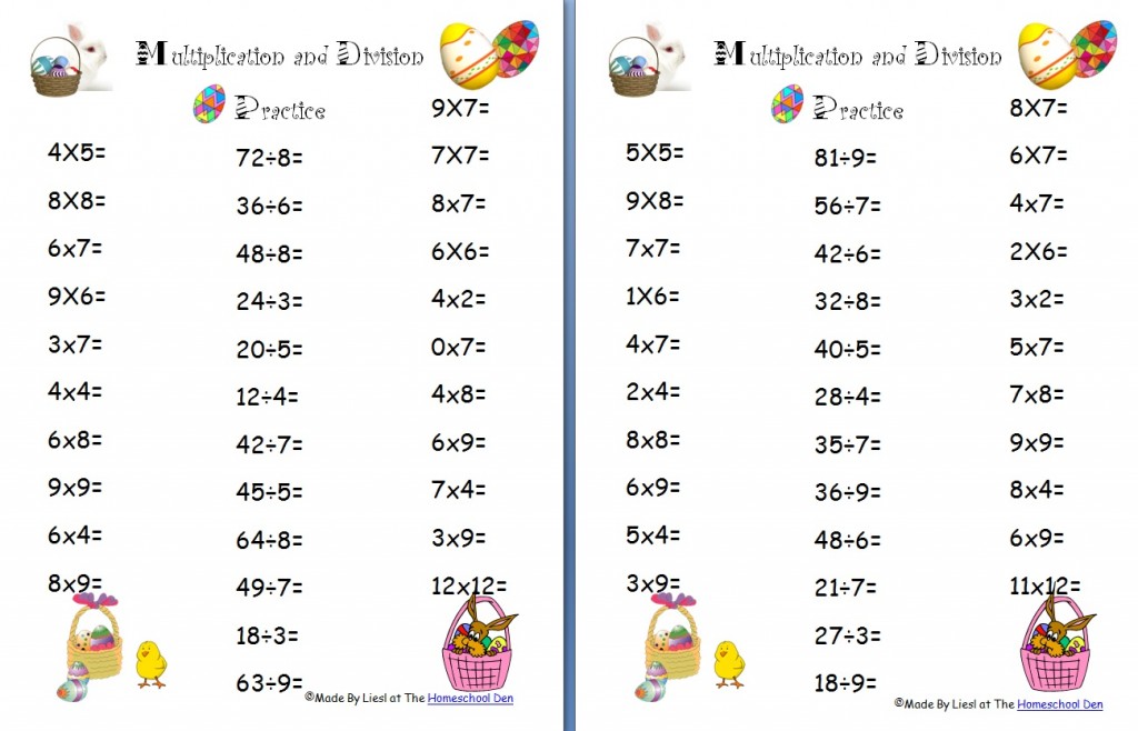 Free Easter Multiplication And Division Worksheets Homeschool Den