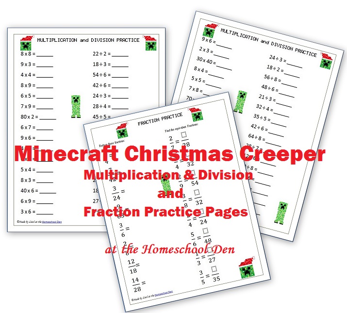 Minecraft-Multiplication Division Fraction Practice Pages