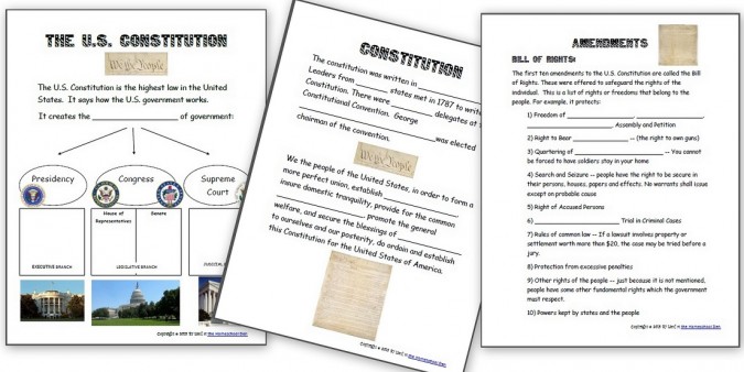 US Constitution Worksheets and the 3 branches of government
