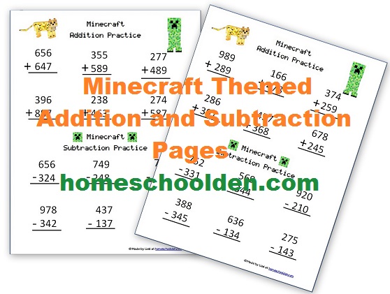 Minecraft-Addition-SubtractionWorksheets