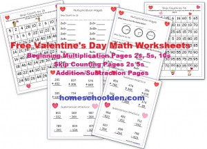 Valentines Math Worksheets-Multiplication2s5s10sAddition-Subtraction