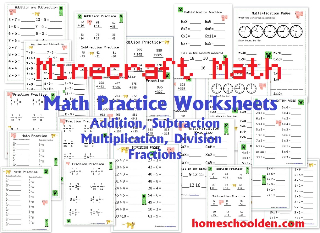 MinecraftMath-Worksheets-Addition-Subtraction-Multiplication-Division-Fractions