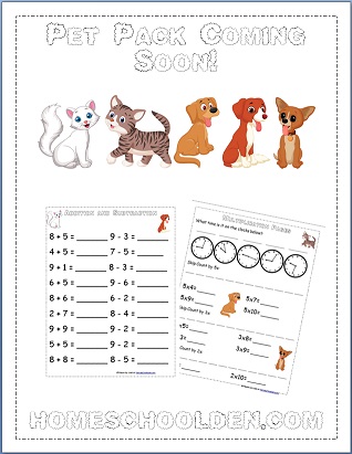 Pet Pack Math Worksheets and Games