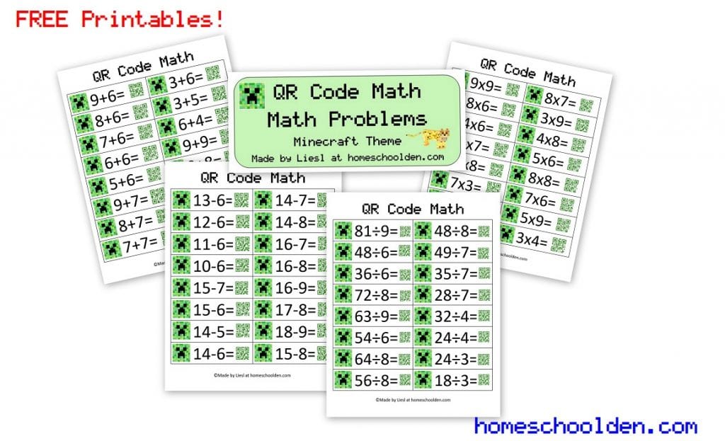 QR Code Math - Minecraft Math Problems Addition Subtraction Multiplication Division Cards