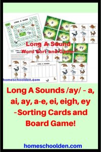 Long A Sounds ay – a, ai, ay, a-e, ei, eigh, ey –Sorting Cards and Board Game!