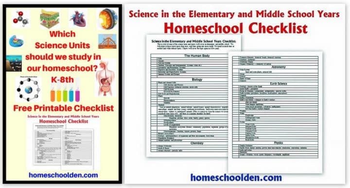 Science Checklist for Elementary and Middle School Updated - Homeschool Den