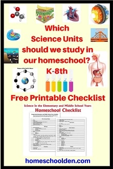 Homeschool Science Units - Elementary and Middle School Checklist