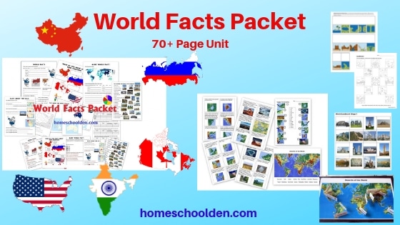 World Facts Packet - 70 page unit basic world facts geographic features landforms deserts world landmarks and more