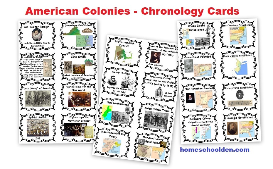 American Colonies - Chronology Cards